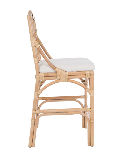 Chippendale Rattan Counter Stool, Natural and Off-White Upholstery