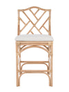 Chippendale Rattan Counter Stool, Natural and Off-White Upholstery