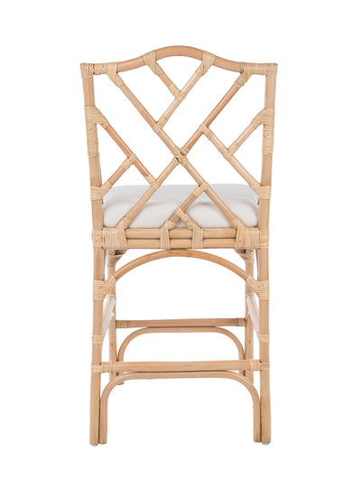 Chippendale Rattan Counter Stool, Natural and Off-White Upholstery