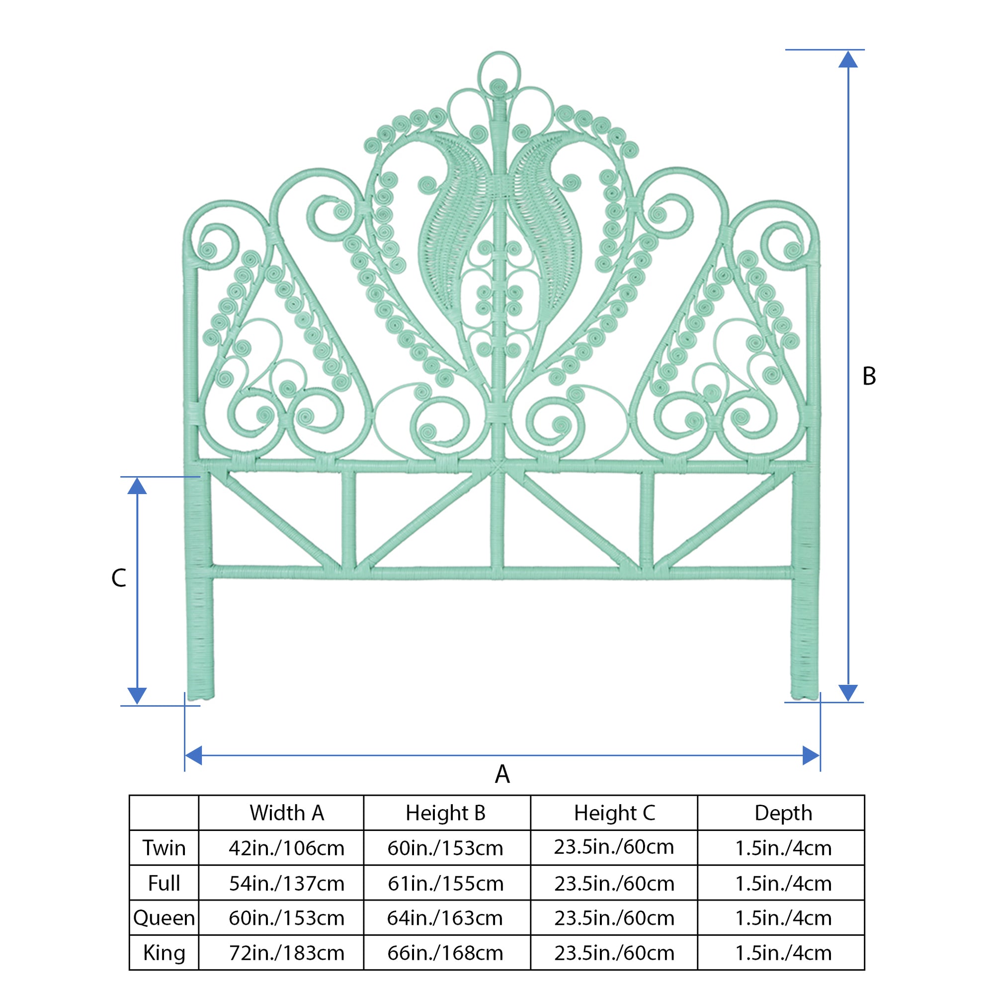 Peacock Rattan Headboard, Mint