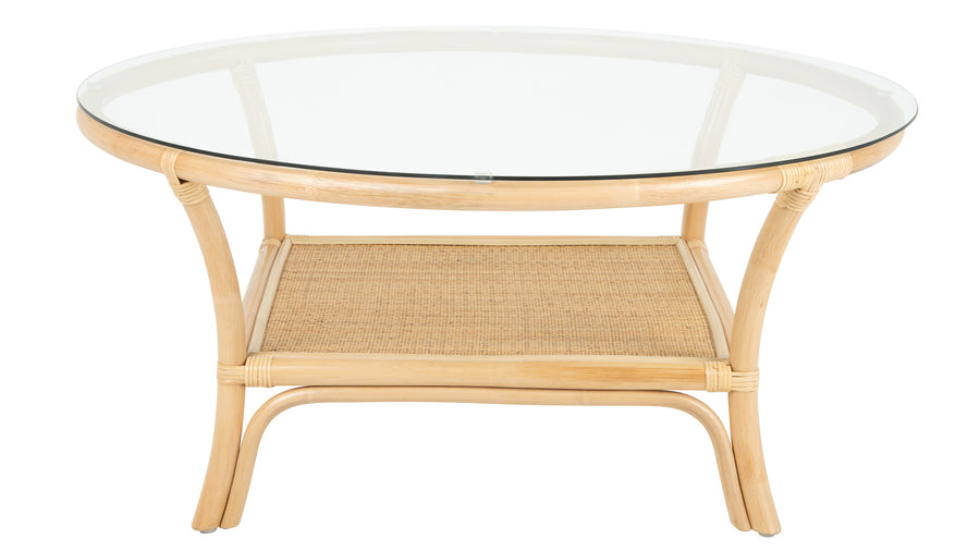 Visayas Rattan Coffee Table with Glass Top, Natural Color