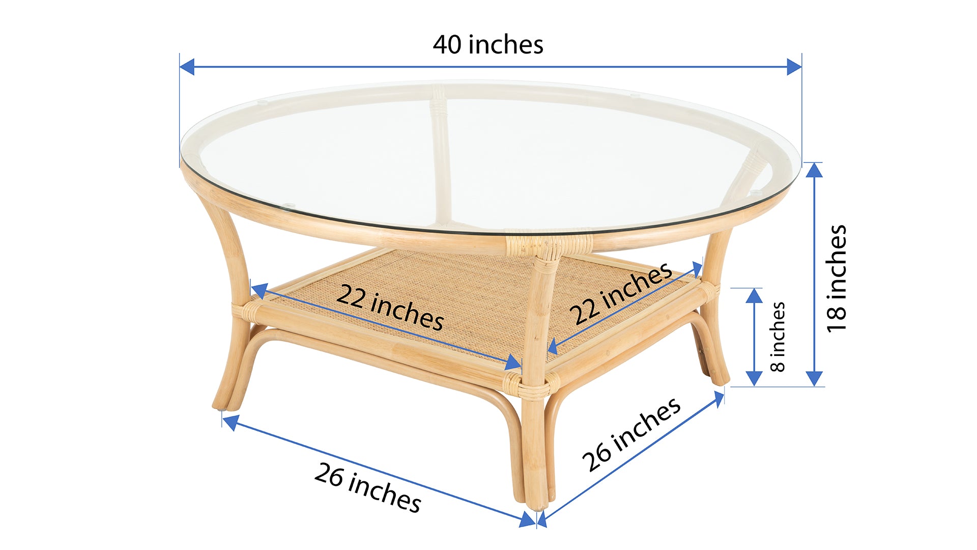 Visayas Rattan Coffee Table with Glass Top, Natural Color