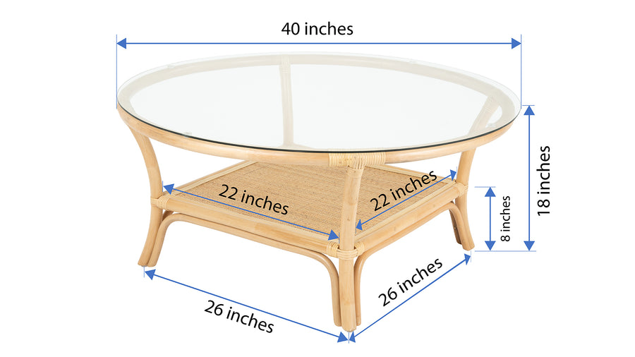 Visayas Rattan Coffee Table with Glass Top, Natural Color