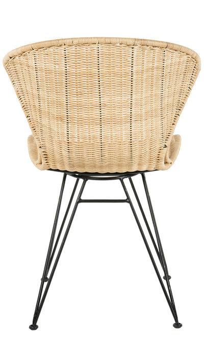 Jaro Rattan Dining Chair with Metal Legs, Natural Color & Black, Set of 2 Chairs