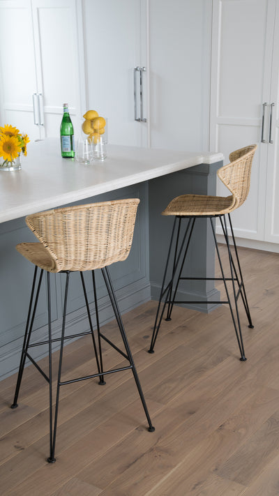 Jaro Rattan Counter Stool with Metal Legs, Natural Color & Black