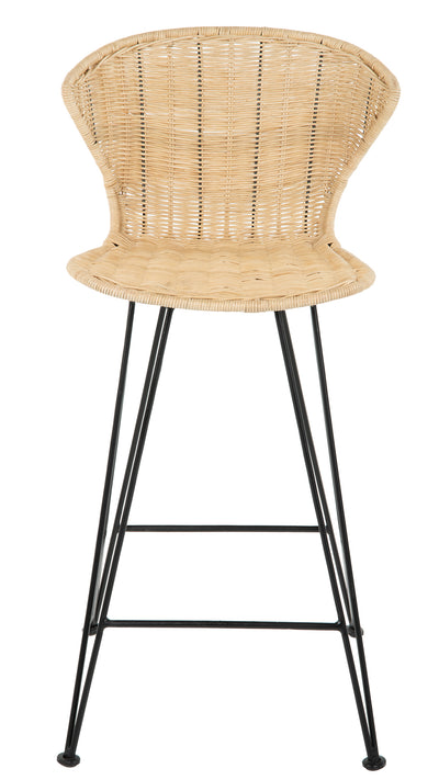 Jaro Rattan Counter Stool with Metal Legs, Natural Color & Black