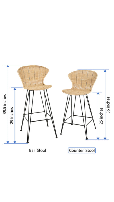 Jaro Rattan Counter Stool with Metal Legs, Natural Color & Black