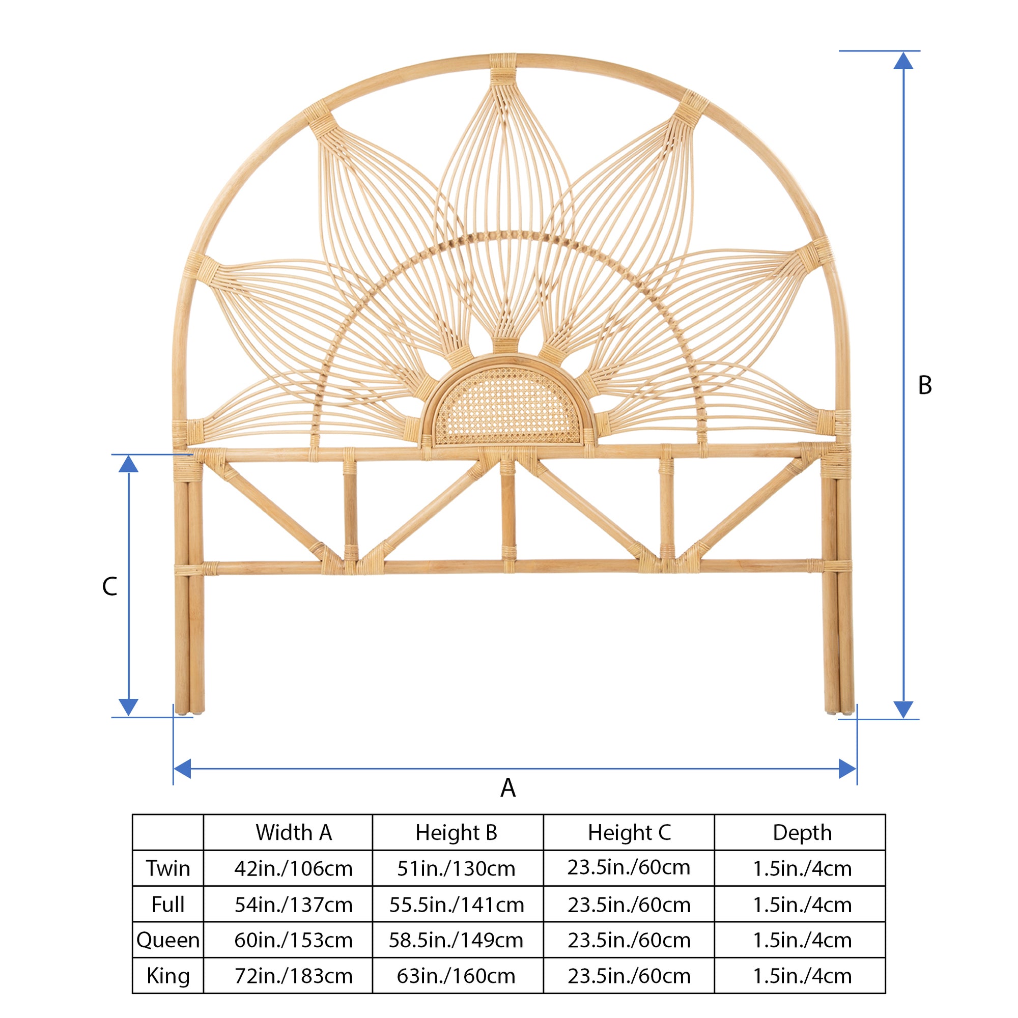 Sunflower Rattan Headboard, Natural