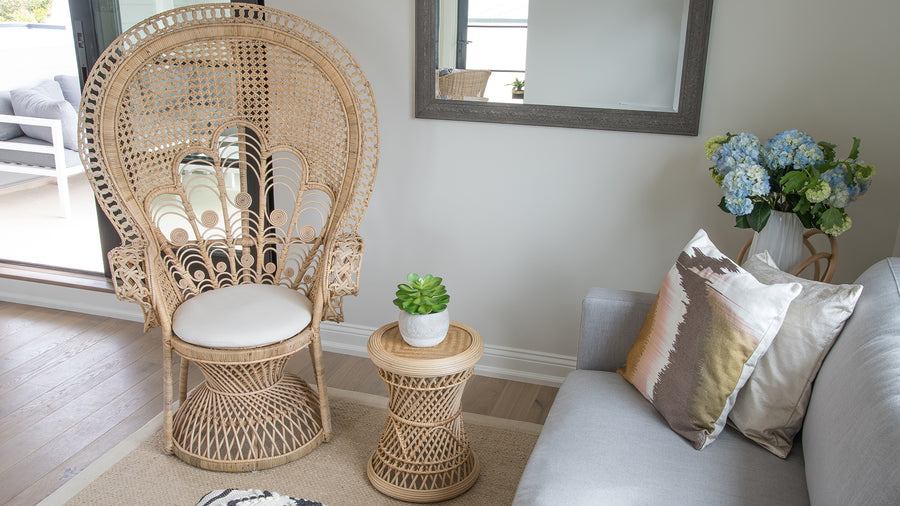 Lady Peacock Chair in Rattan with Seat Cushion