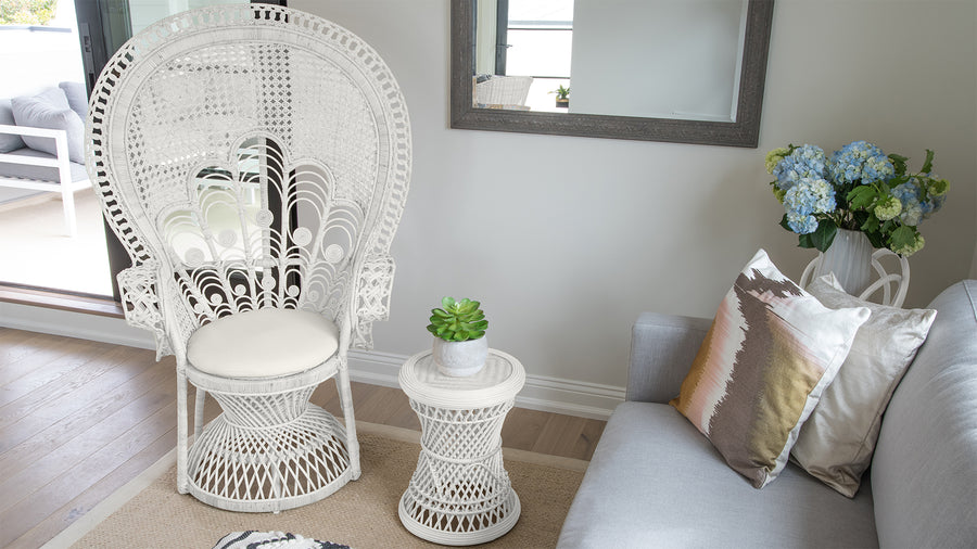 Lady Peacock Chair in Rattan with Seat Cushion