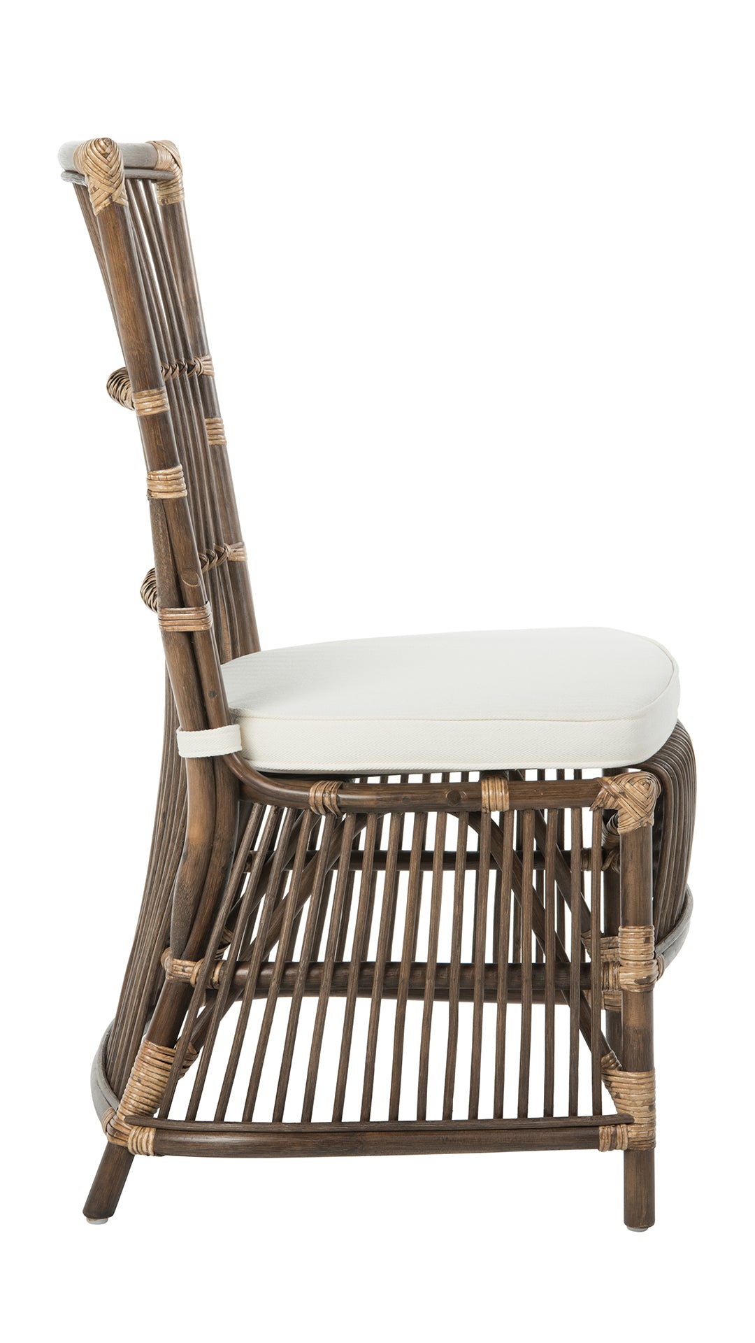 Rattan Loop Edge Side Chair with Seat Cushion, Antique Brown, Set of 2 Chairs