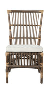 Rattan Loop Edge Side Chair with Seat Cushion, Antique Brown, Set of 2 Chairs
