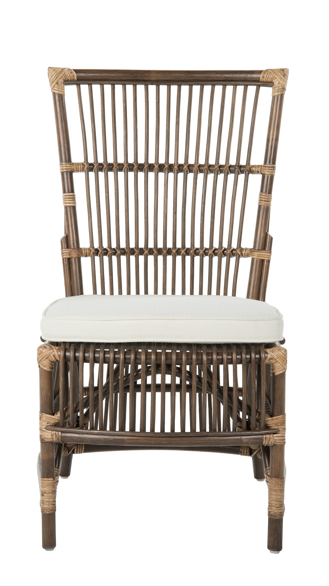 Rattan Loop Edge Side Chair with Seat Cushion, Antique Brown, Set of 2 Chairs