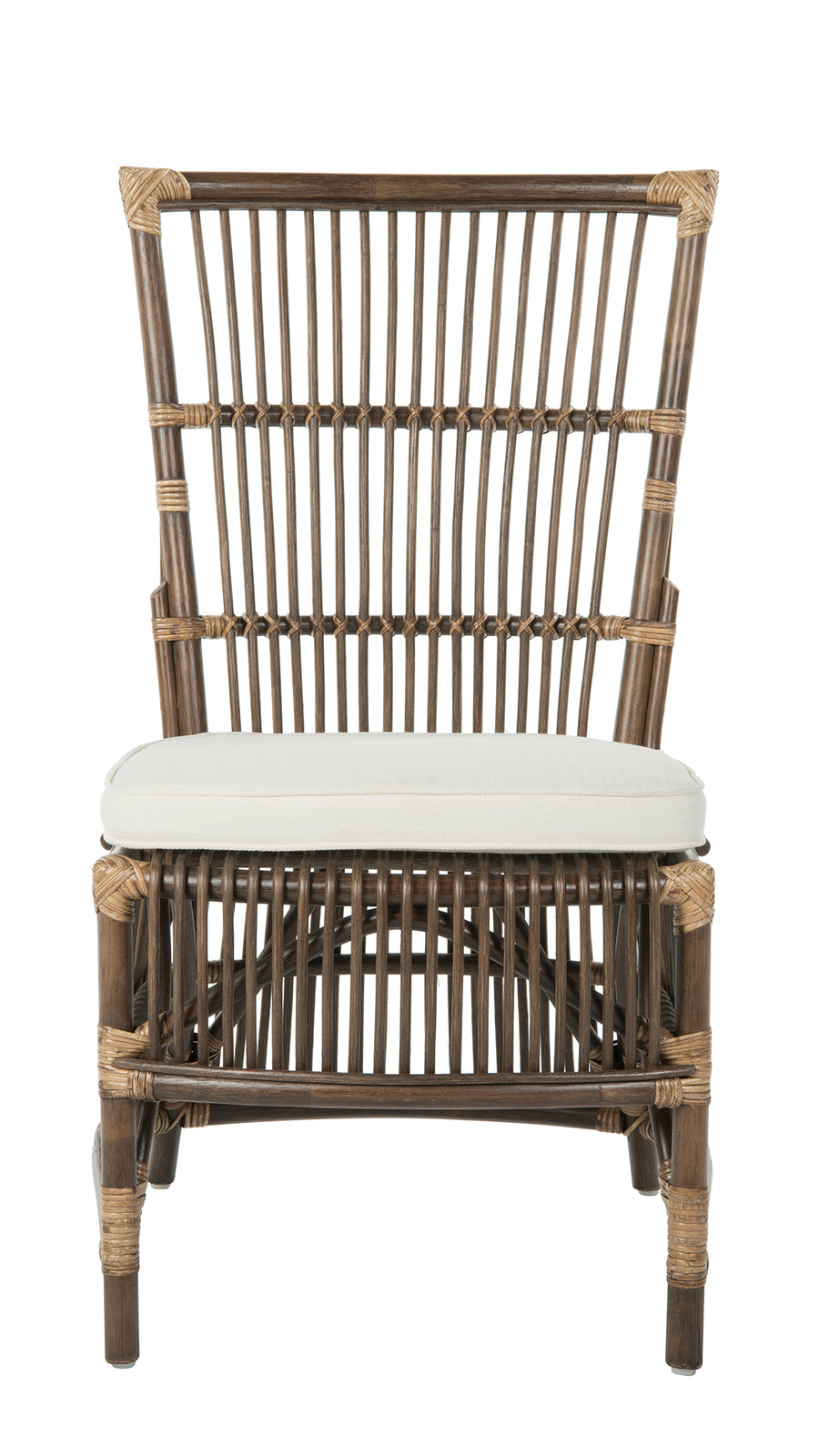 Rattan Loop Edge Side Chair with Seat Cushion, Antique Brown, Set of 2 Chairs