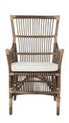 Rattan Loop Edge Arm Chair with Seat Cushion, Antique Brown, Set of 2 Chairs