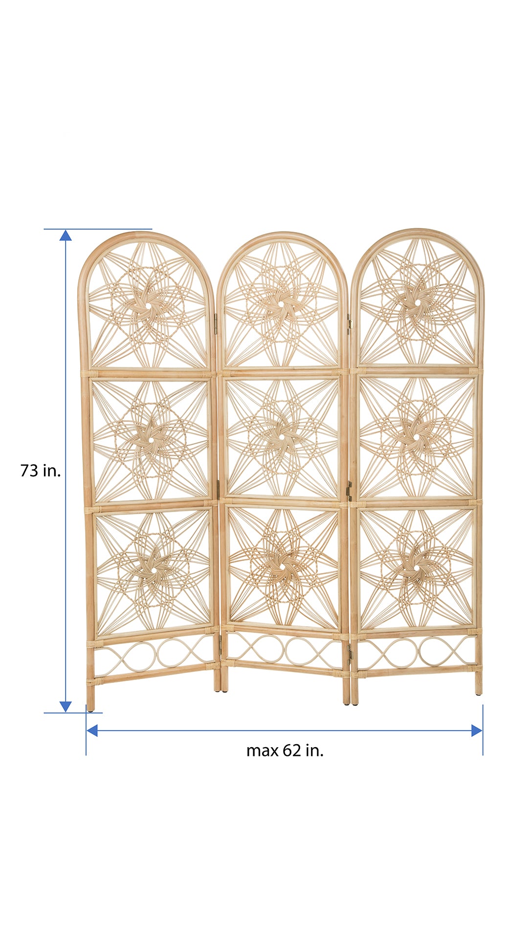 Sunflower Rattan 3-Panel Room Divider, 62 Inches Total Width