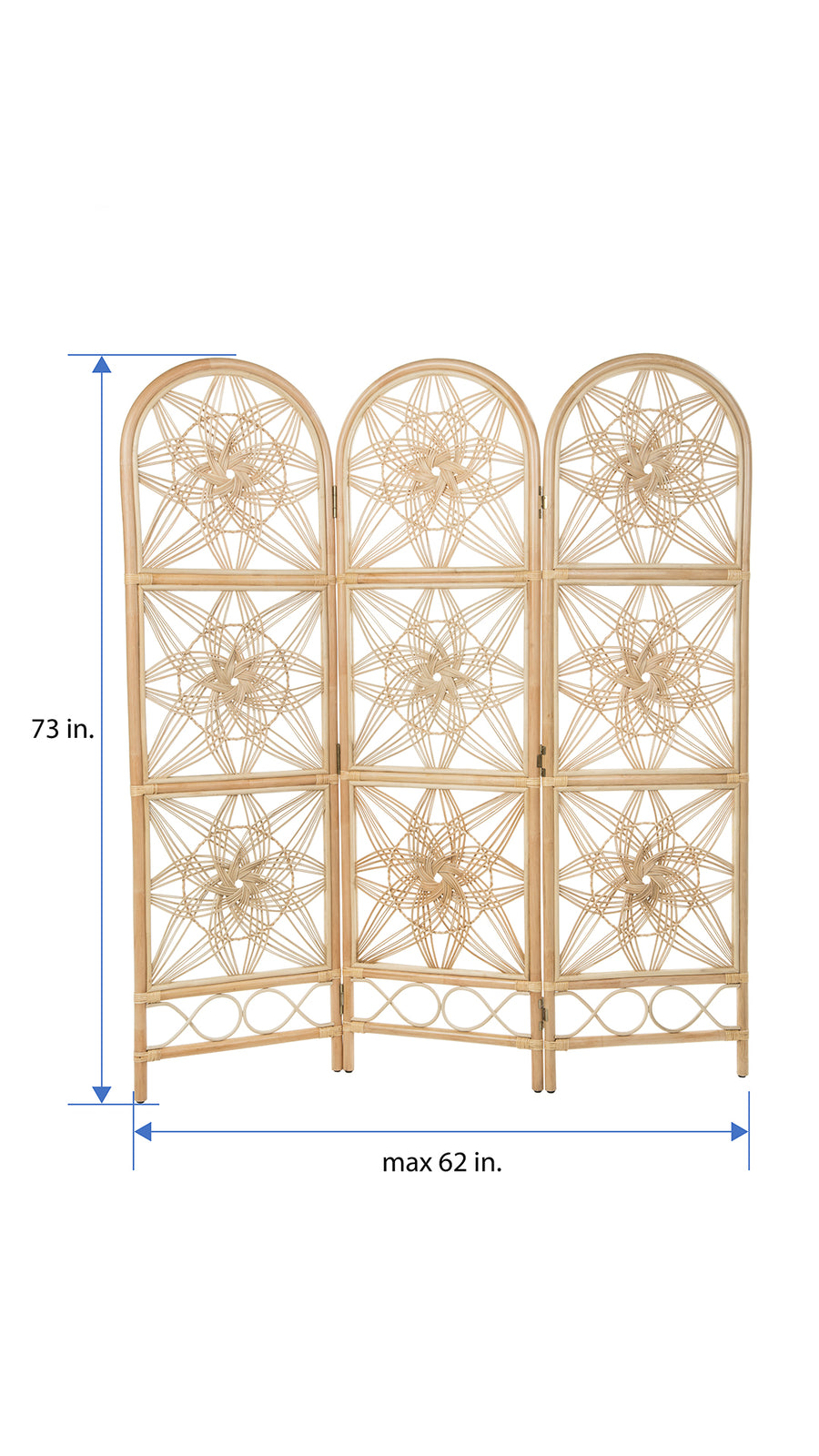 Sunflower Rattan 3-Panel Room Divider, 62 Inches Total Width