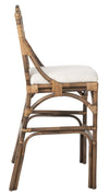 Chippendale Rattan Barstool, Antique Brown and Off-White Upholstery