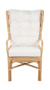 Rattan Chippendale Wingback Lounge Chair with Cushions, Natural