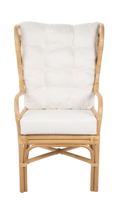 Rattan Chippendale Wingback Lounge Chair with Cushions, Natural