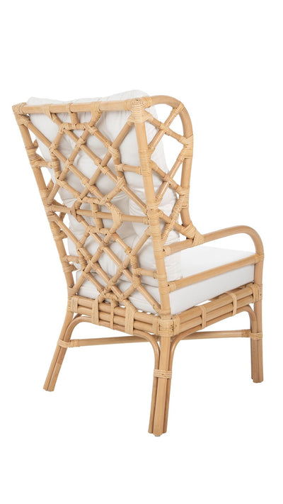 Rattan Chippendale Wingback Lounge Chair with Cushions, Natural