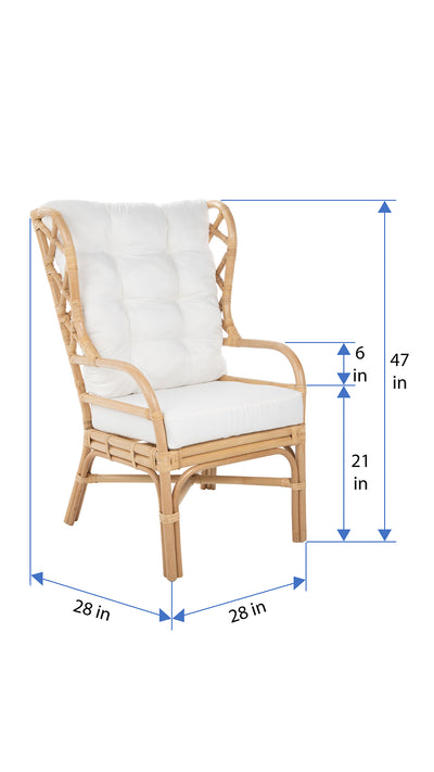 Rattan Chippendale Wingback Lounge Chair with Cushions, Natural