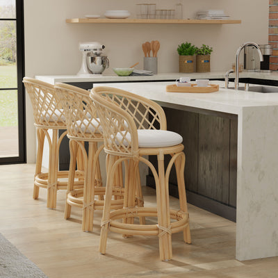 Rattan Criss-Cross Bar Stool, Natural