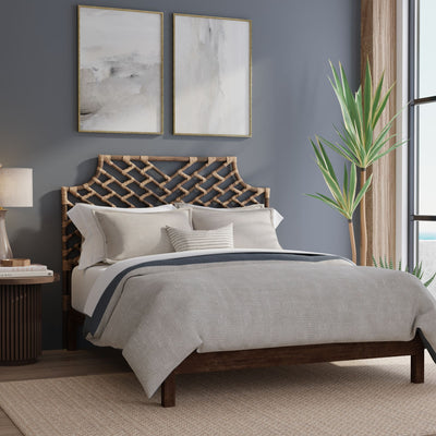 Rattan Chippendale Headboard, Antique Brown