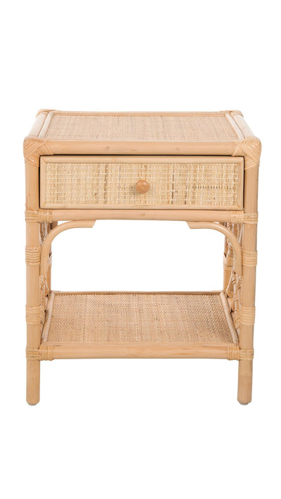 Rattan Chippendale Bedside Table, Natural