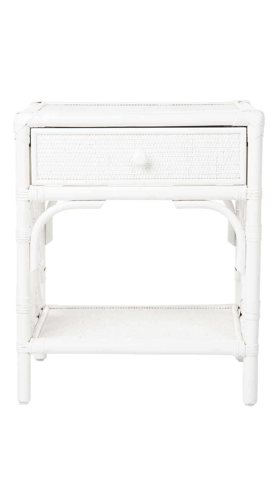 Rattan Chippendale Bedside Table, White