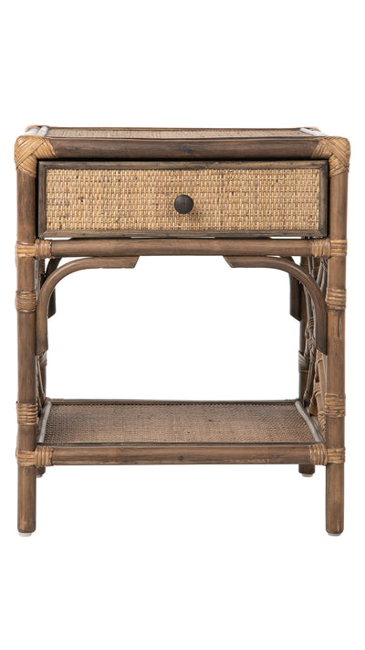 Rattan Chippendale Bedside Table, Antique Brown