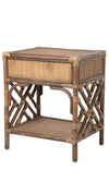 Rattan Chippendale Bedside Table, Antique Brown