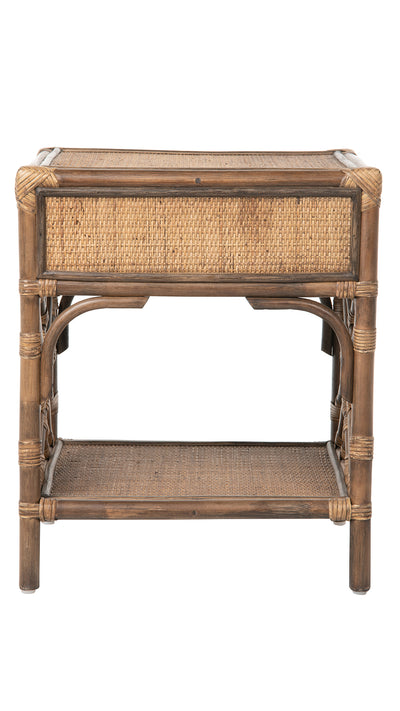 Rattan Chippendale Bedside Table, Antique Brown