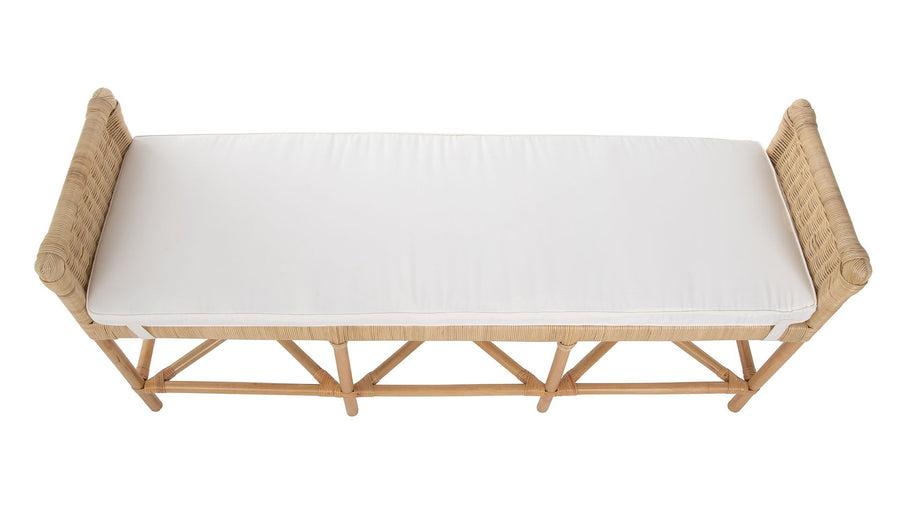 Kouboo Natural Rattan Sandbar Bench With White Seat Cushion Sideview