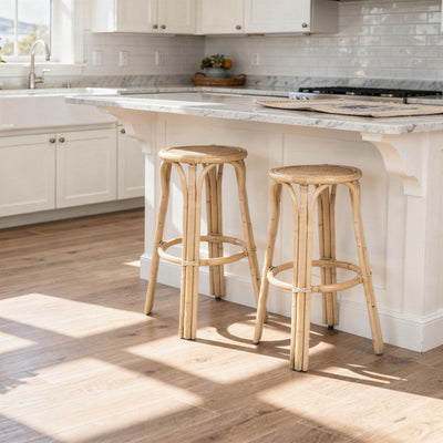 Rattan Lattice Backless Bar Stool, Natural