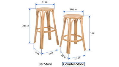 Rattan Lattice Backless Counter Stool, Natural