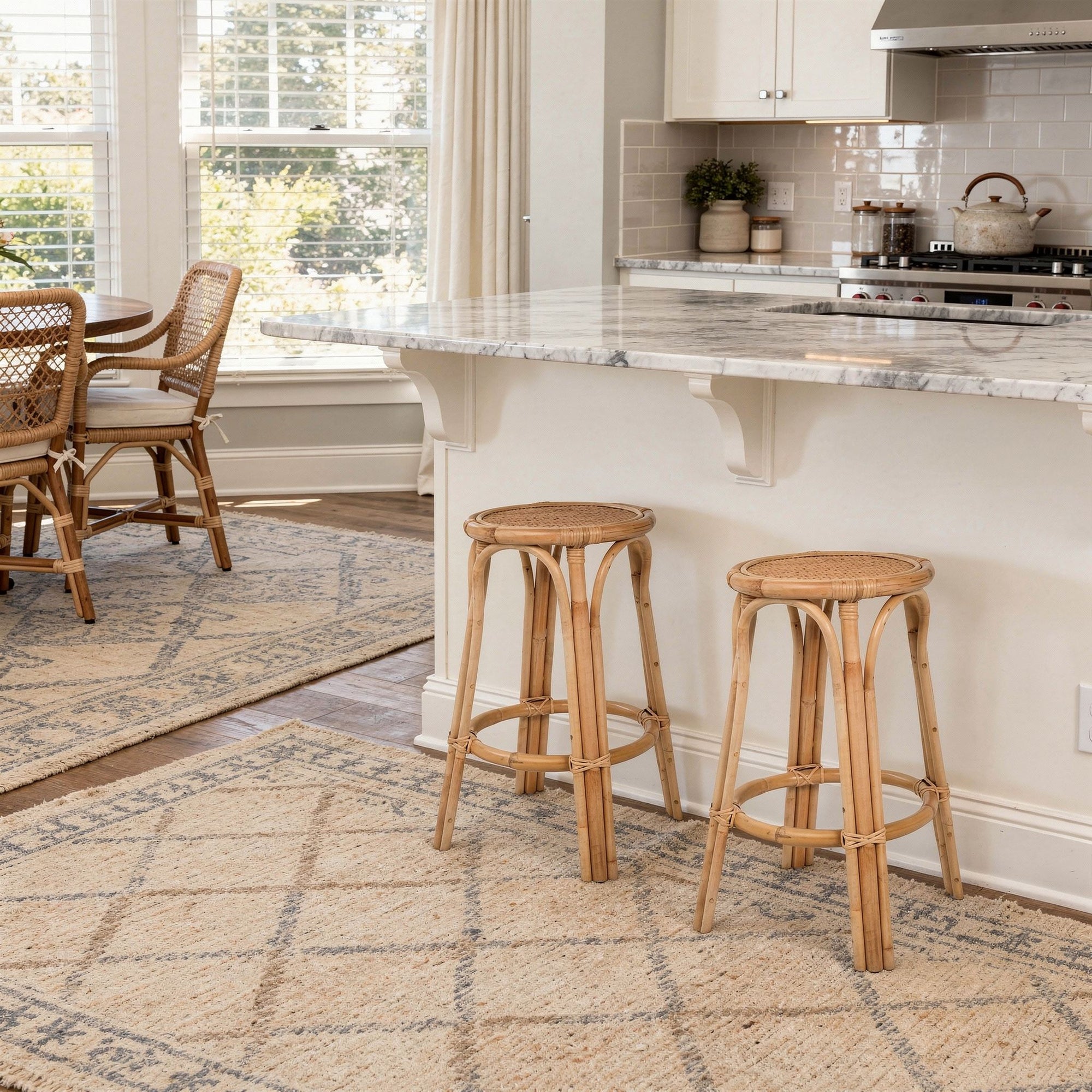 Rattan Lattice Backless Counter Stool, Natural