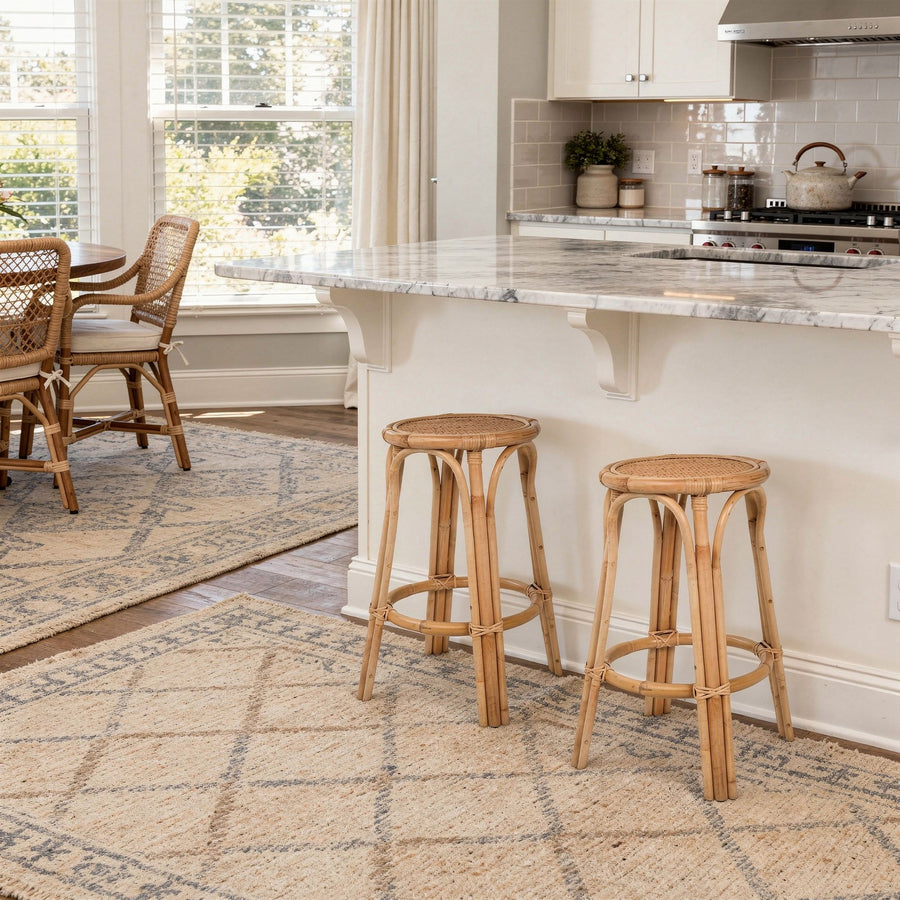 Rattan Lattice Backless Counter Stool, Natural