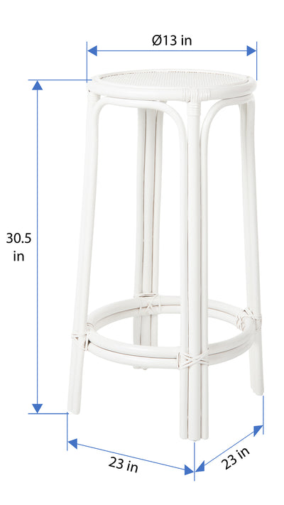 Rattan Lattice Backless Bar Stool, White