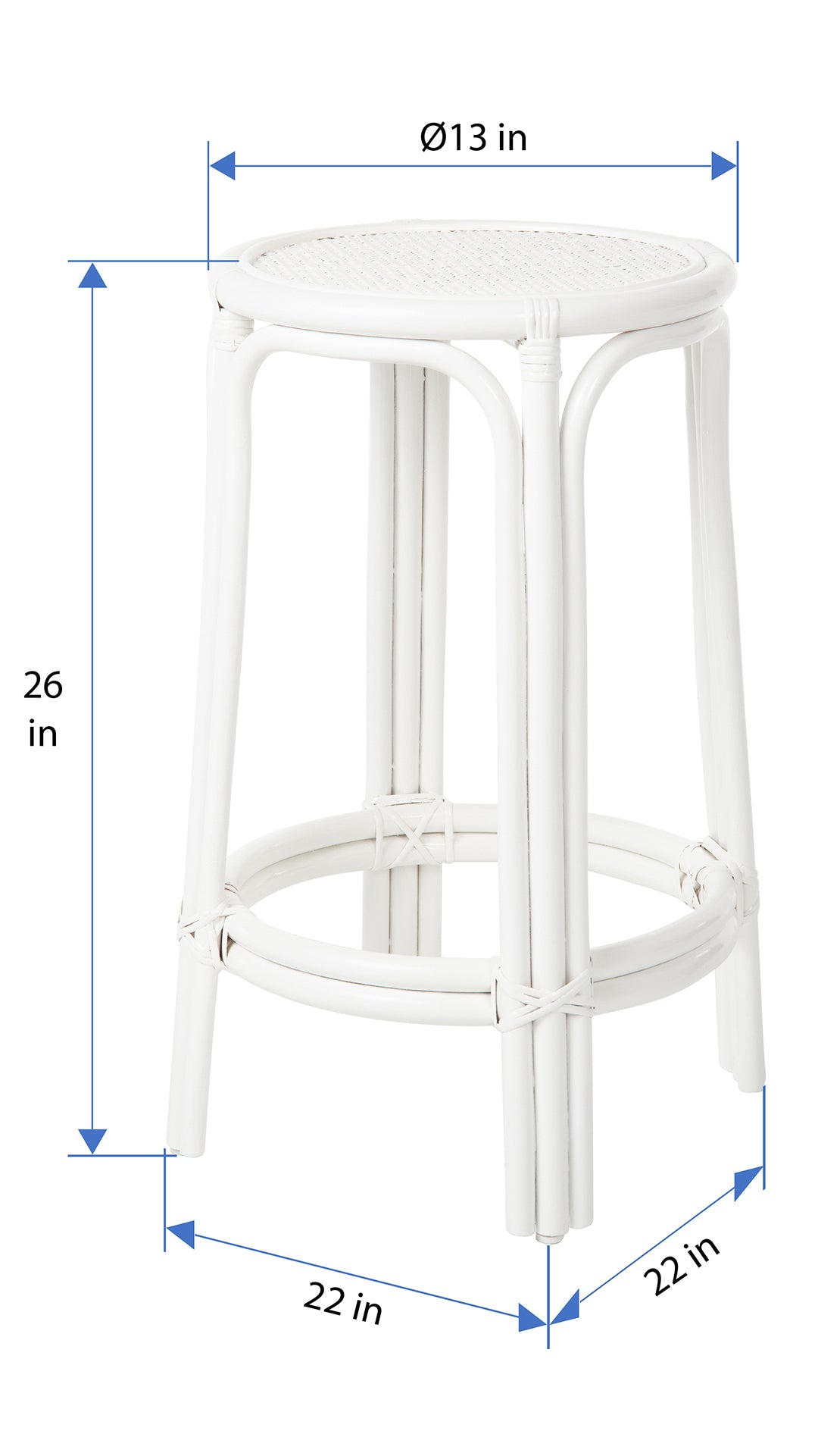 Rattan Lattice Backless Counter Stool, White