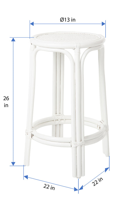 Rattan Lattice Backless Counter Stool, White