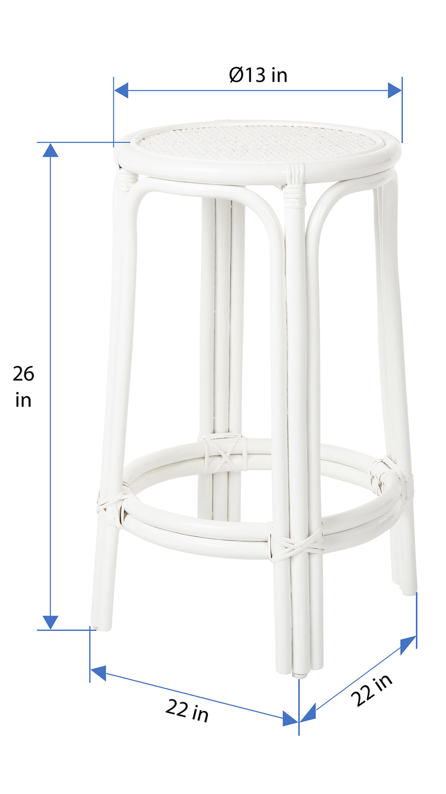 Rattan Lattice Backless Counter Stool, White