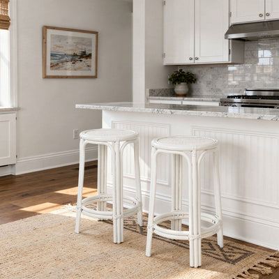 Rattan Lattice Backless Counter Stool, White
