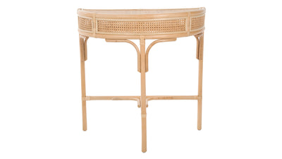 Rattan Cane Half-Moon Semi-Circular Console or End Table, Natural