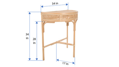 Rattan Cane Half-Moon Semi-Circular Console or End Table, Natural