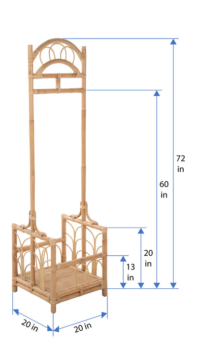 Rattan Freestanding Coat Rack with Shoe Shelf, Natural