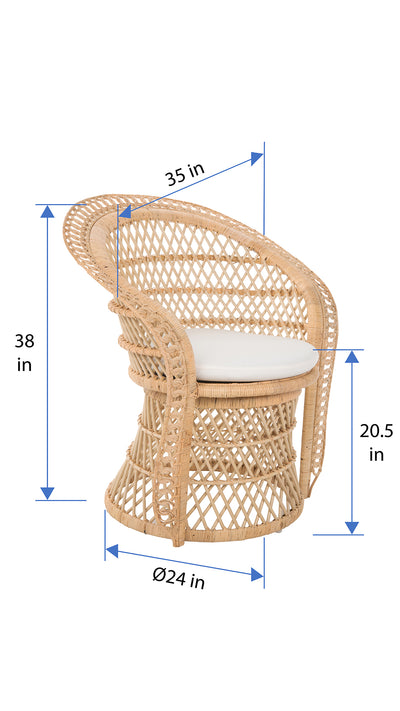 Peacock Rattan Dining Armchair or Lounge Chair, Natural