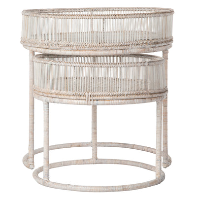 Aman Round Nesting Side Table, Tray End Table, Large and Small Table