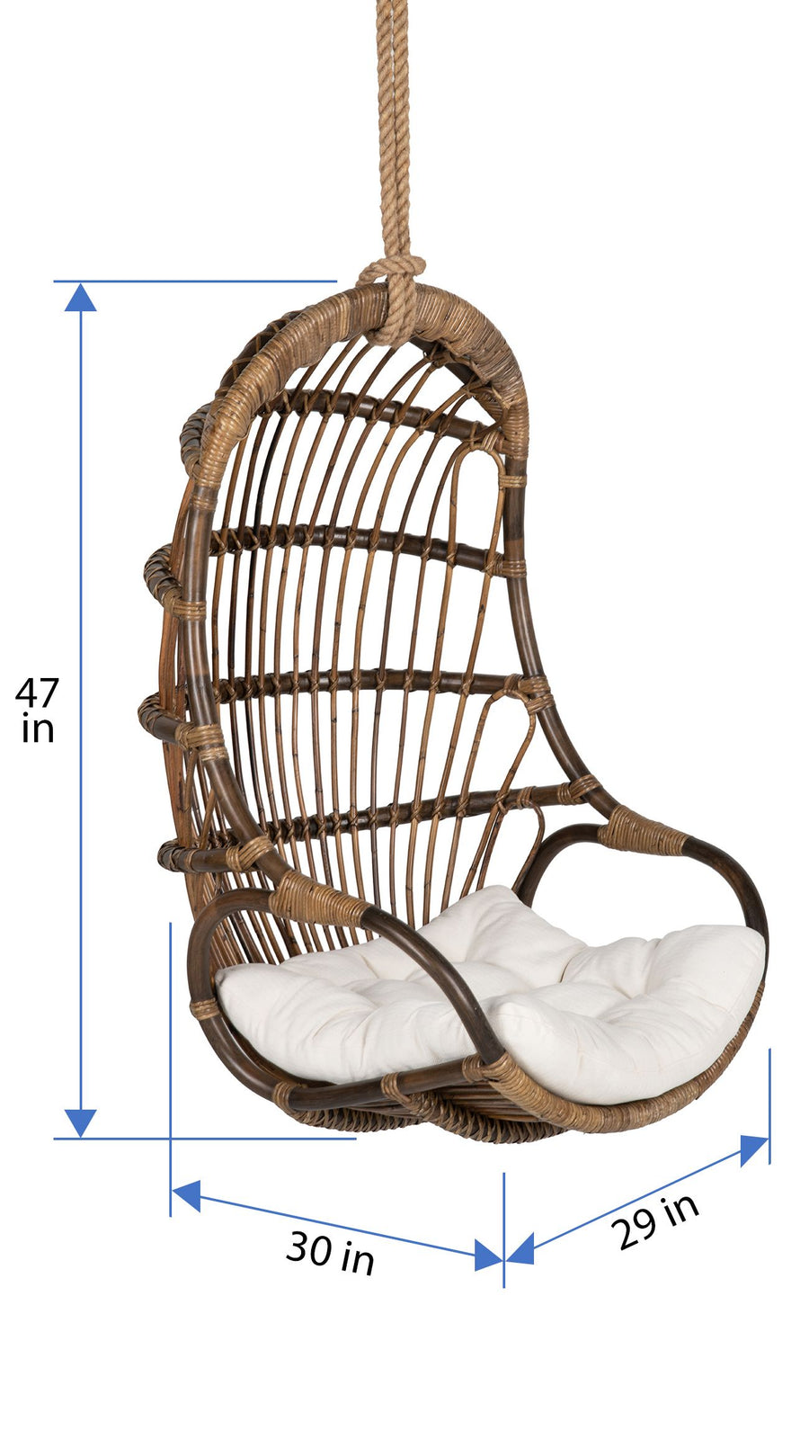 Kouboo Hanging Rattan Swing Chair With White Seat Cushion