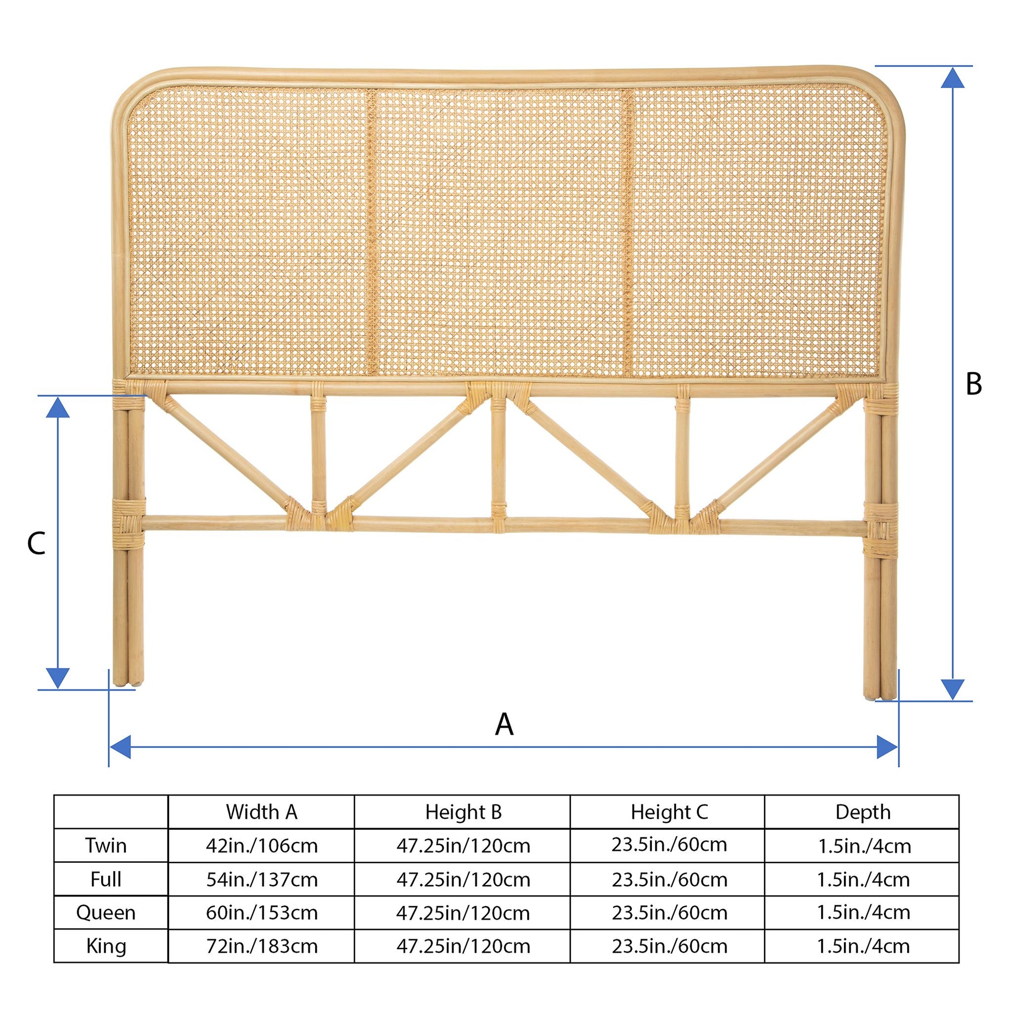 Latitude Classic Rattan Cane Headboard, Natural